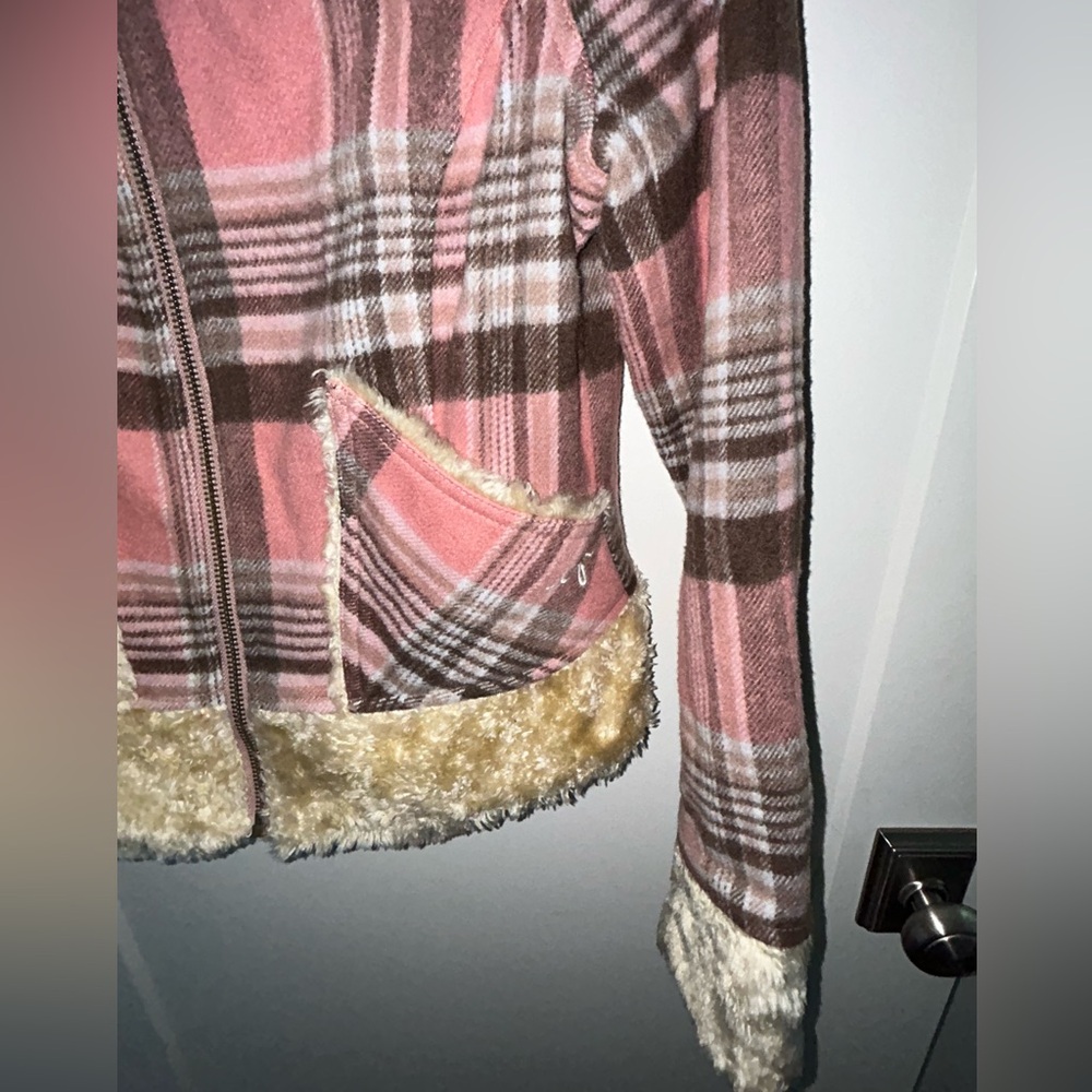 vintage Guess jeans wool blend plaid bomber coat with sherpa accents sz M EUC LN - Picture 4 of 15